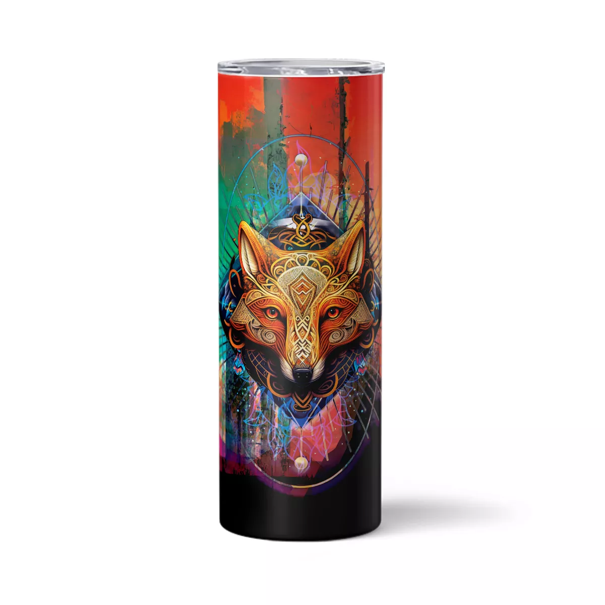 20oz-Skinny-Tumbler-Futuristic-Fox-Design-Front Futuristic Fox | 20oz Skinny Tumbler - Image 1