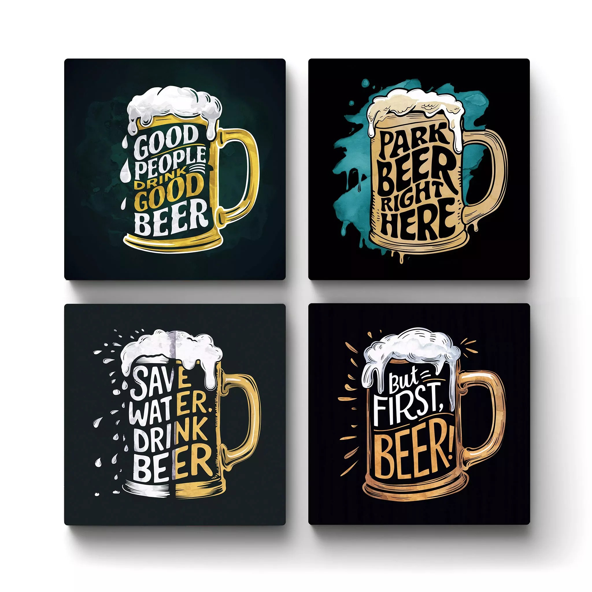Beer-Sayings-Ceramic-Coaster-Series-v1-Main Beer Sayings Set | Square Tile Coasters - Image 1