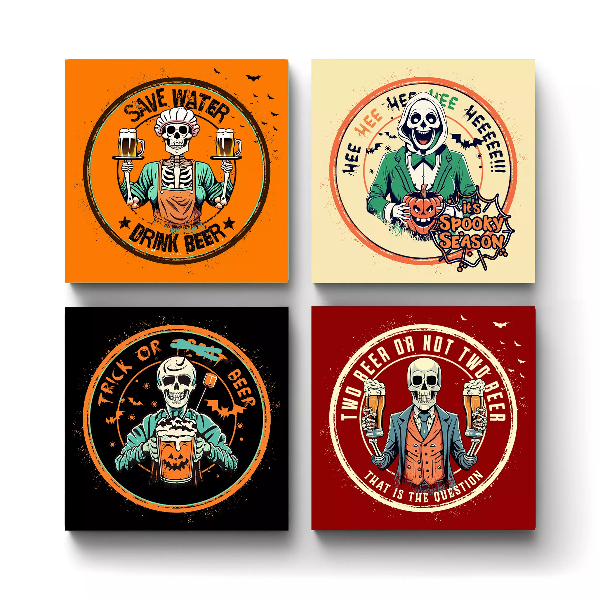Ceramic-Square-Coasters-Halloween-Set-of-4 Halloween Spooky Characters v1 | Ceramic Coaster Set - Image 1