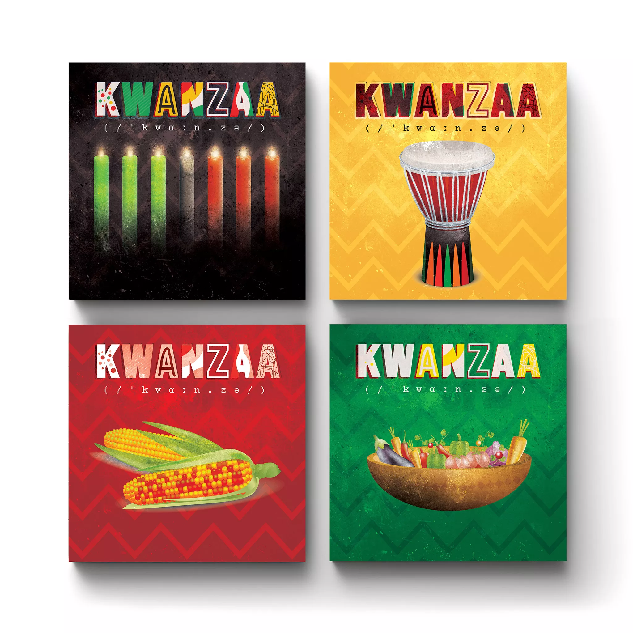 Ceramic-Square-Coasters-Holidays-Kwanzaa-Colored-Set-of-4 Kwanzaa Colored | Square Tile Coasters - Image 1