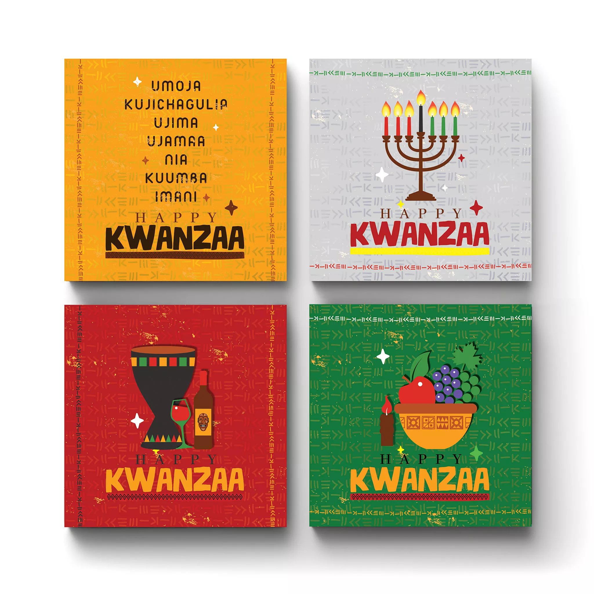 Ceramic-Square-Coasters-Holidays-Kwanzaa-Colored-v2-Set-of-4 Kwanzaa Multi | Square Tile Coasters - Image 1