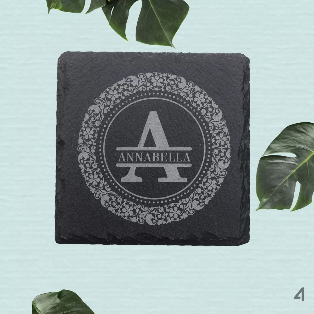 Custom Monogram Letter | Slate Coaster Set - Image 4