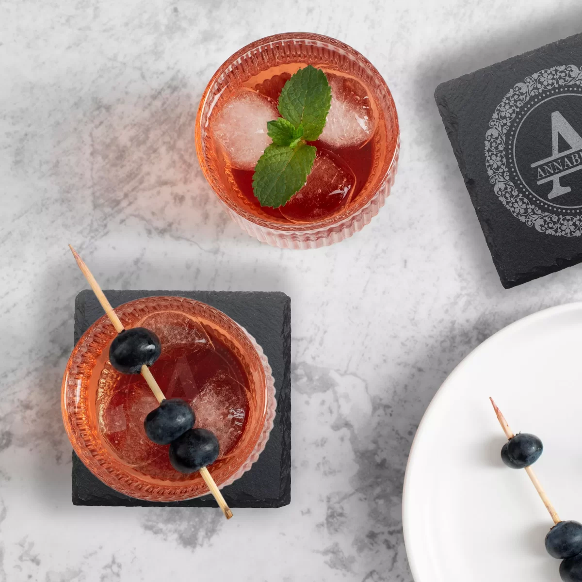 Custom Monogram Letter | Slate Coaster Set - Image 3