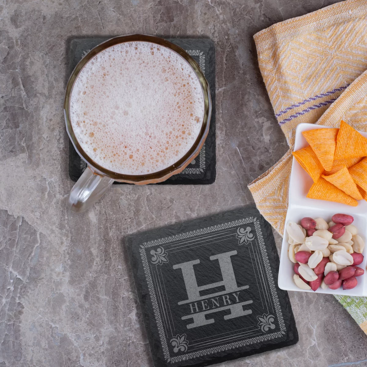 Custom Monogram Letter | Slate Coaster Set - Image 5