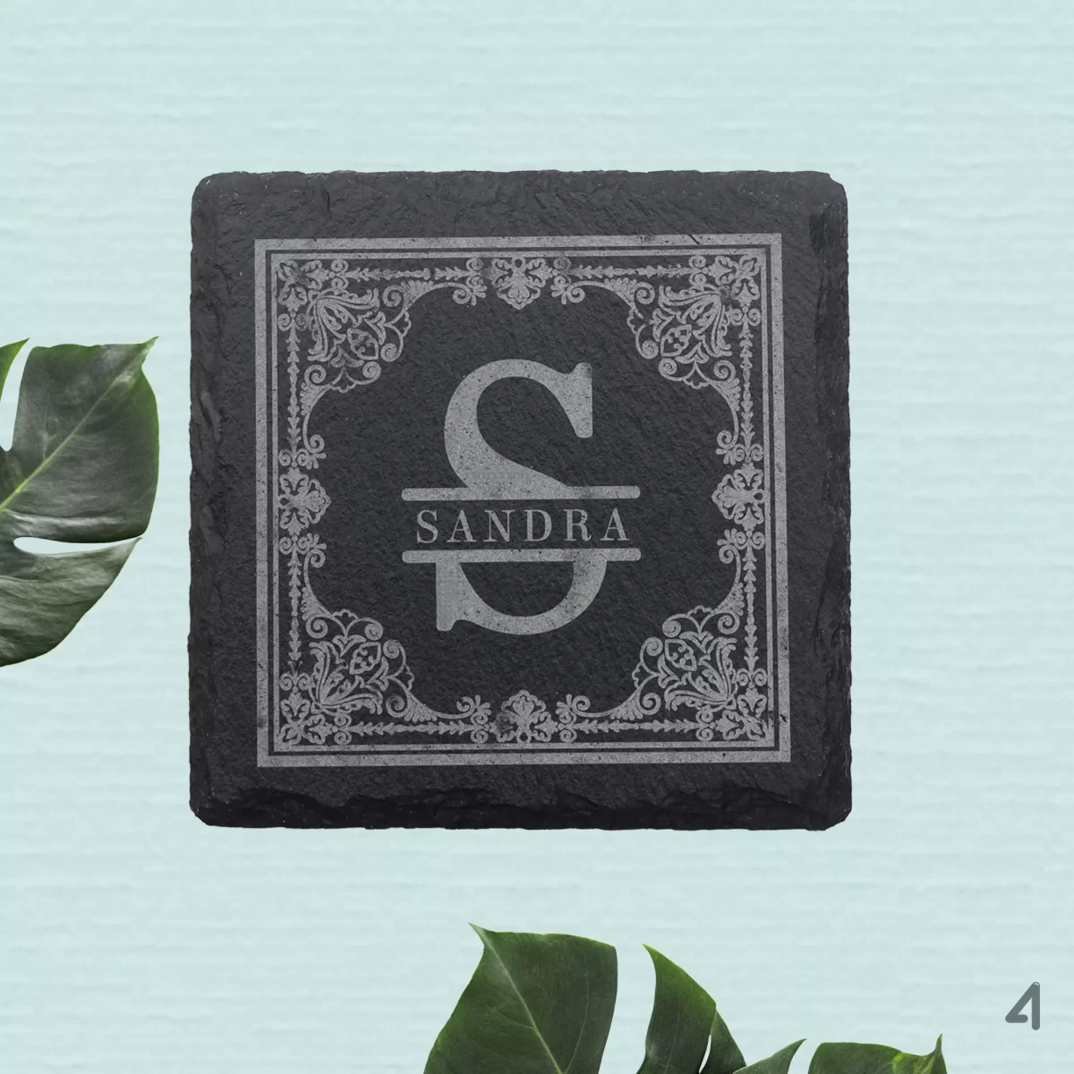 Custom Monogram Letter | Slate Coaster Set - Image 2