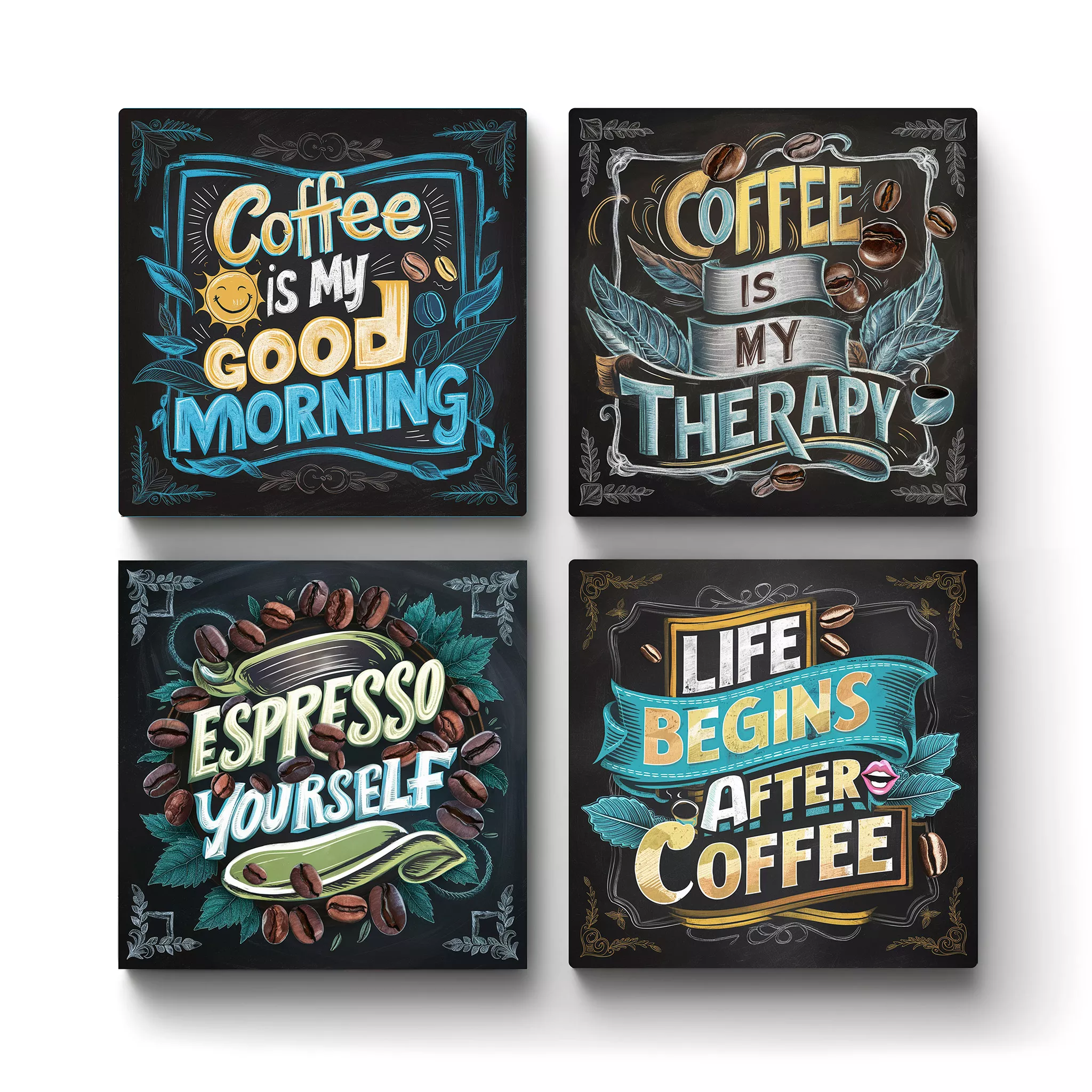 Coffee-Sayings-Ceramic-Coaster-Series-v1-Main Coffee Set | Square Tile Coasters - Image 1