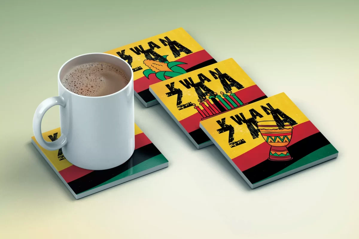 Kwanzaa Doodle | Square Tile Coasters - Image 4