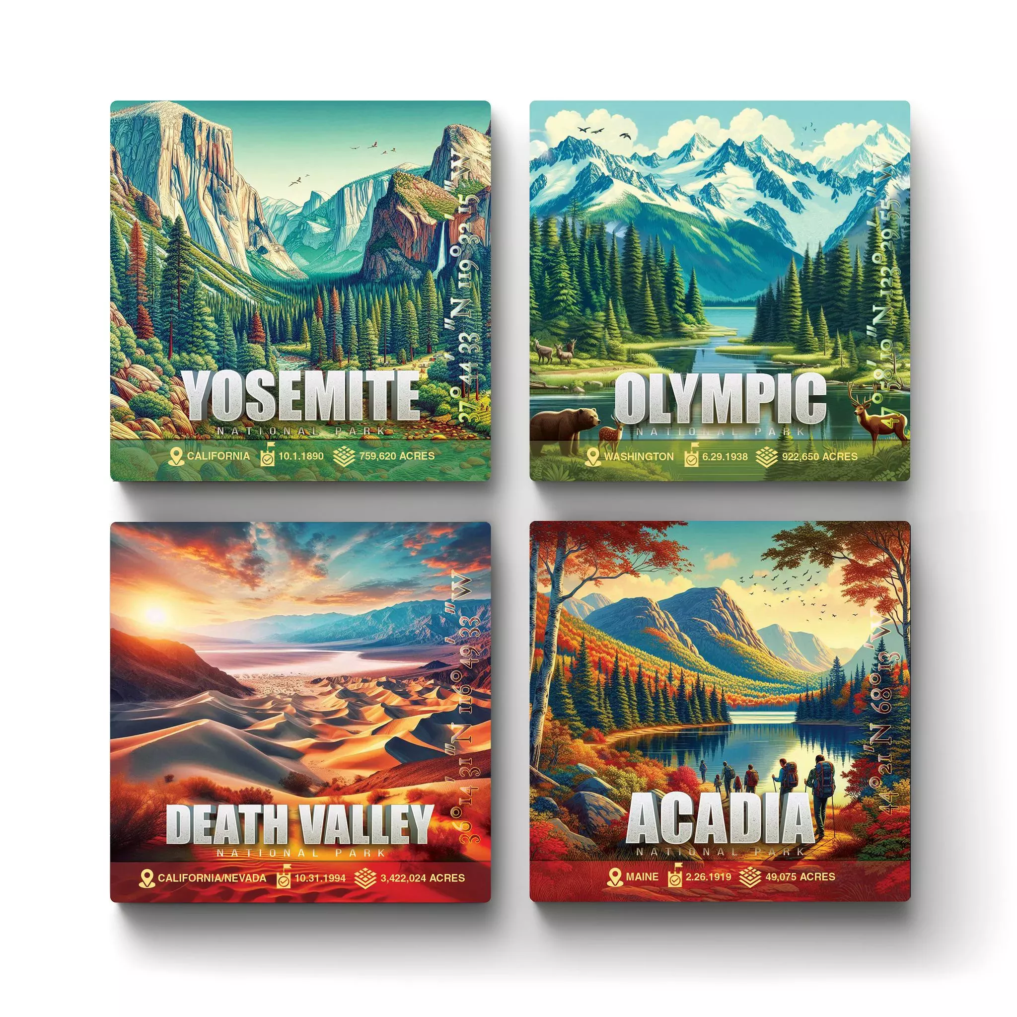 National-Park-Series-Ceramic-Coasters-Set-v2 National Parks Series v.1 | Square Tile Coasters - Image 1