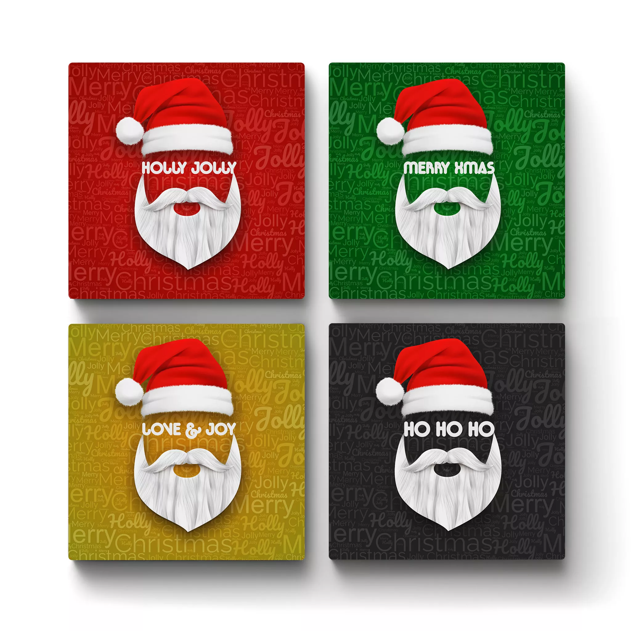 Santas-Face-Mockup-Main-4-Set Santa's Joyful Face | Square Tile Coasters - Image 1
