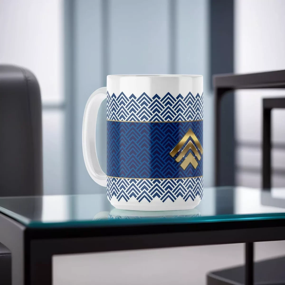 Blue-Gold Geometric Pattern | 15oz Ceramic Mug - Image 4