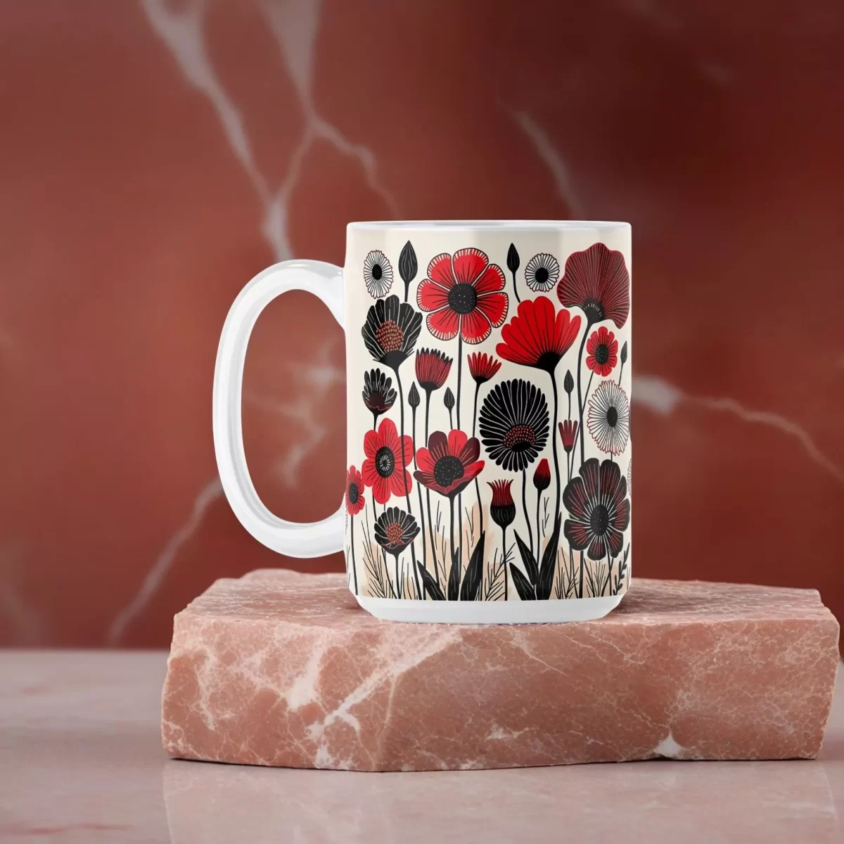High Contrast Organic Flowers | 15oz Ceramic Mug - Image 4