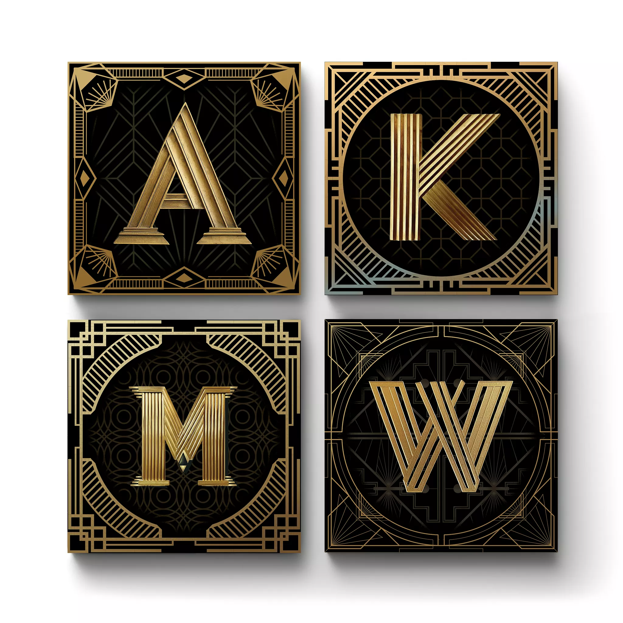 Art Deco Letters - A-1-Square-Ceramic-Tile-Coasters-No4mat Art Deco Letters | Square Tile Coasters - Image 1