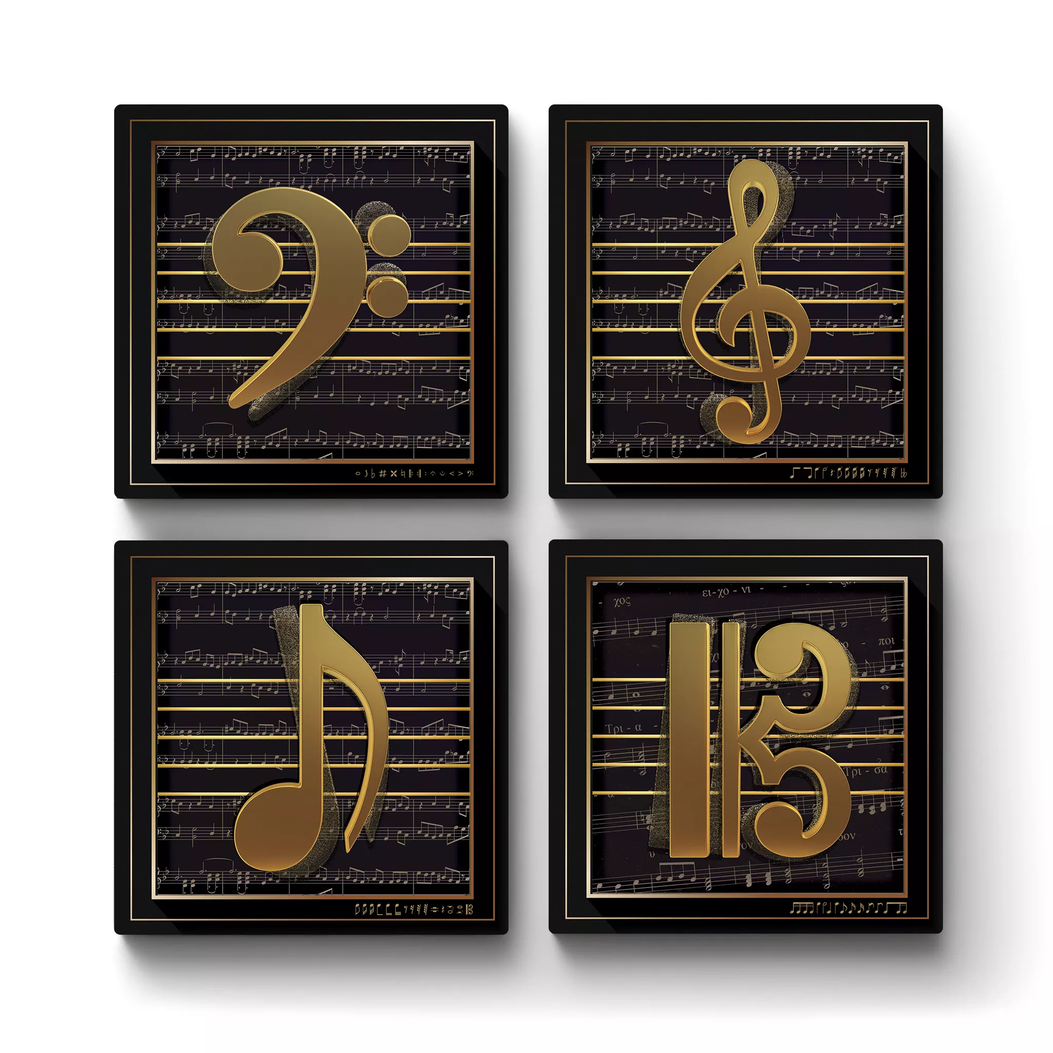 Black-&-Gold-Music-Notes-Main-Square-Ceramic-Tile-Coasters-No4mat Black and Gold Music Notes | Square Tile Coasters - Image 1