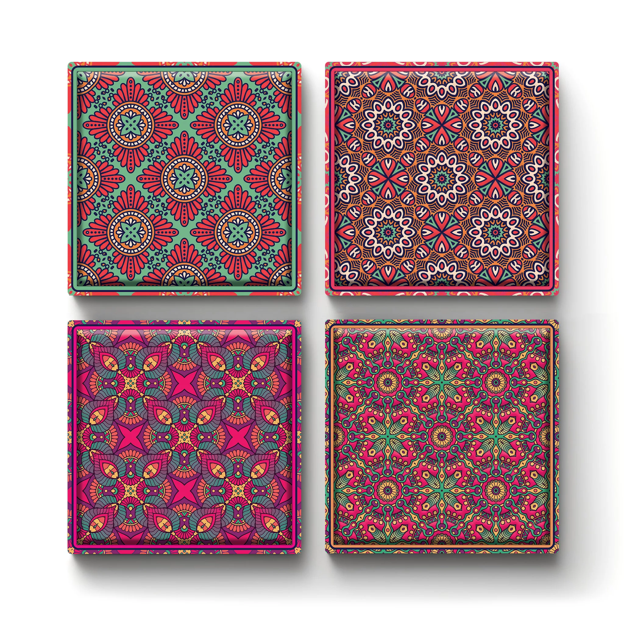 Ethnic-Patterns-Main-Square-Ceramic-Tile-Coasters-No4mat Ethnic Patterns | Square Tile Coasters - Image 1