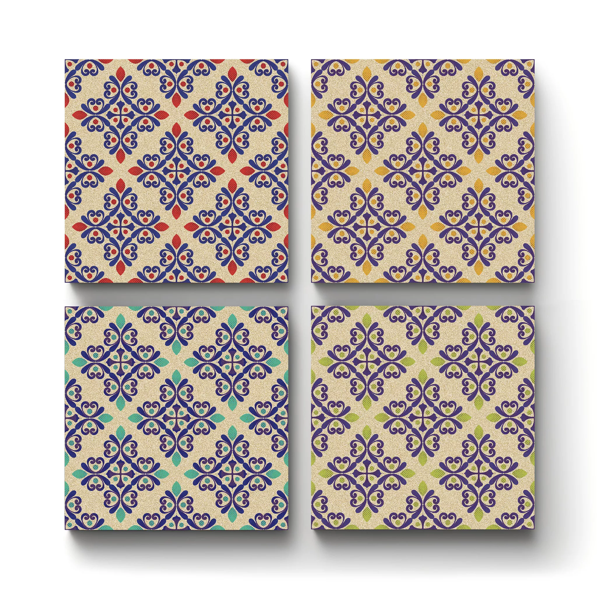 Floral Patter Duo Colors - A-Square-Ceramic-Tile-Coasters-No4mat Floral Pattern Duo Colors | Square Tile Coasters - Image 1