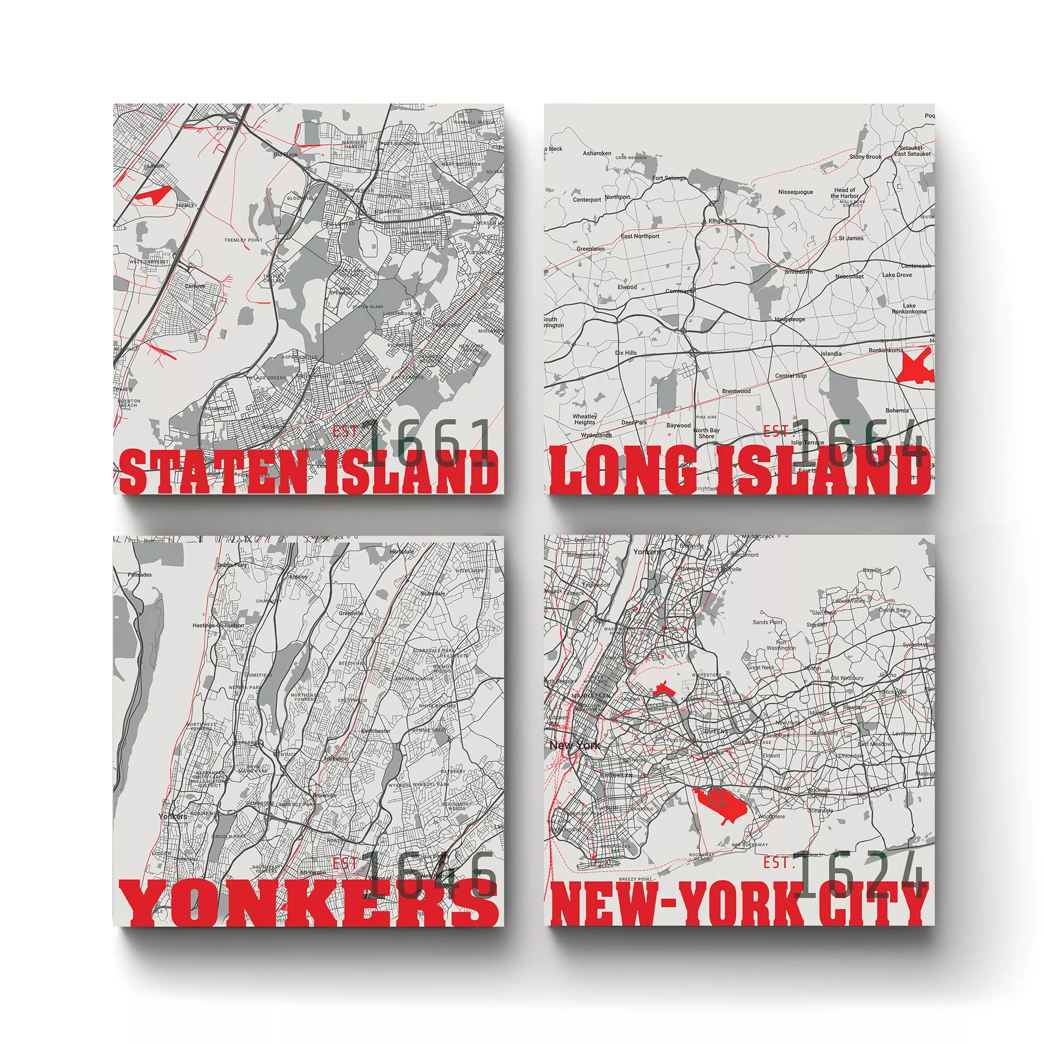 New York Map v2 - E -1-Square-Ceramic-Tile-Coasters-No4mat New York Map v.2 | Square Tile Coasters - Image 1