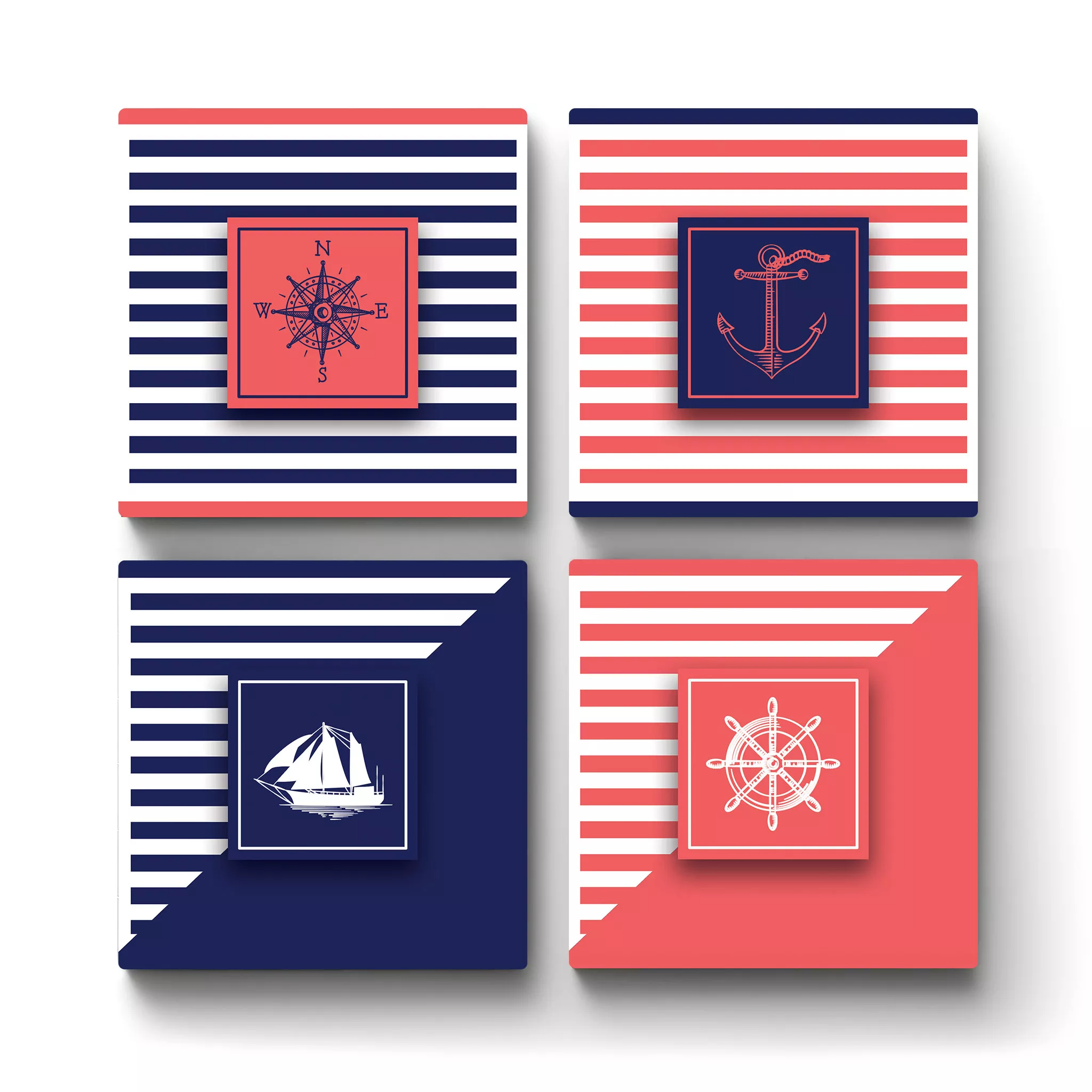 Nautical-Collection-One-Main-Square-Ceramic-Tile-Coasters-No4mat Nautical Collection One | Square Tile Coasters - Image 1