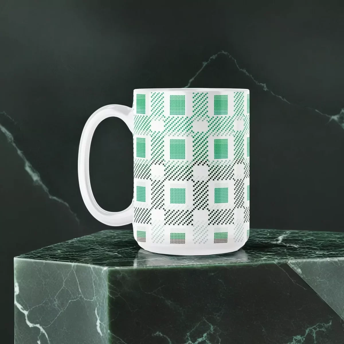 Plaid on White | 15oz Ceramic Mug - Image 4