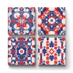 Red Blue Floral Pattern | Square Tile Coasters