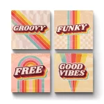 Retro 70's Theme | Square Tile Coasters