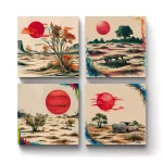 The Red Sun | Square Tile Coasters