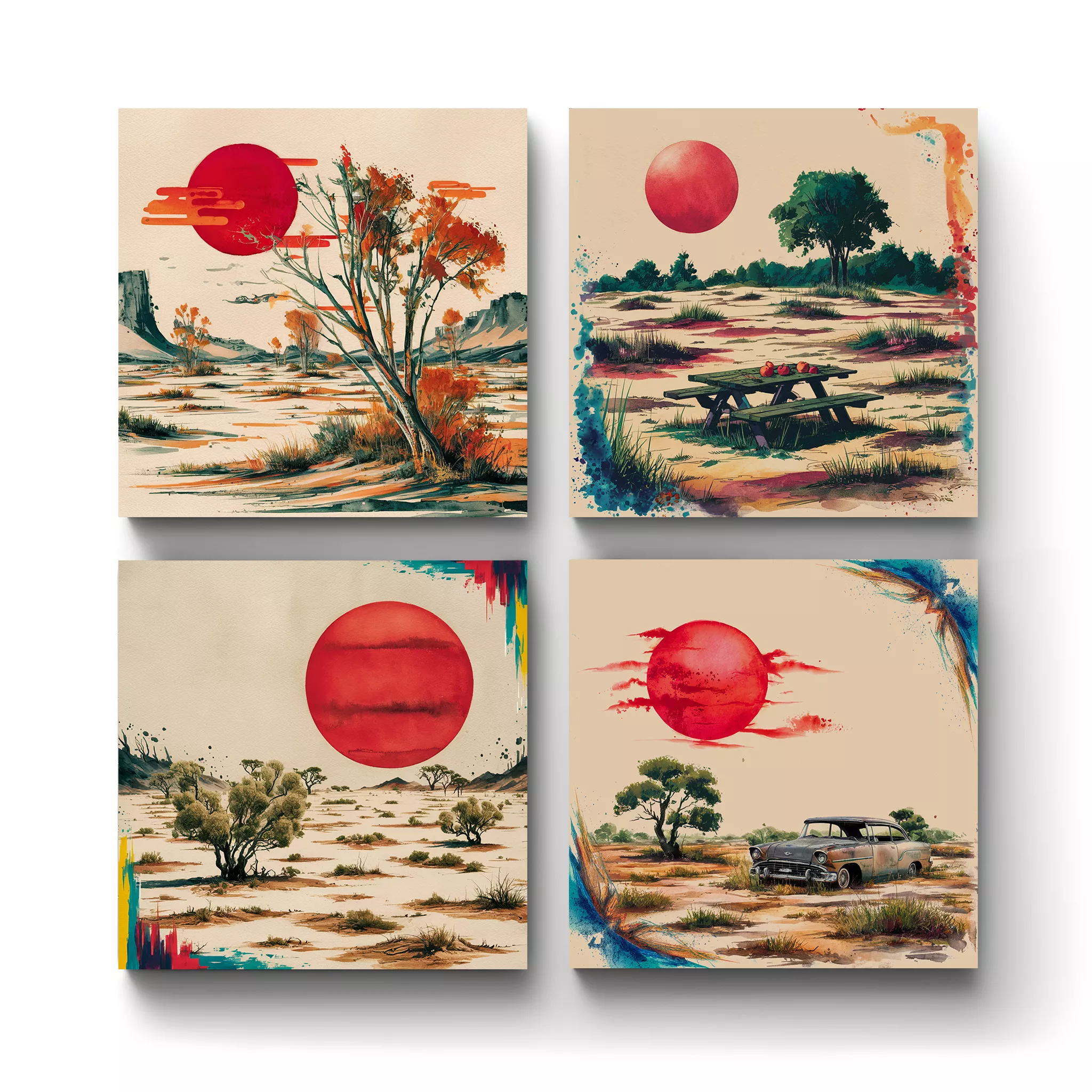 Square-Ceramic-Coaster-The-Red-Sun-Design-1-Square-Ceramic-Tile-Coasters-No4mat The Red Sun | Square Tile Coasters - Image 1