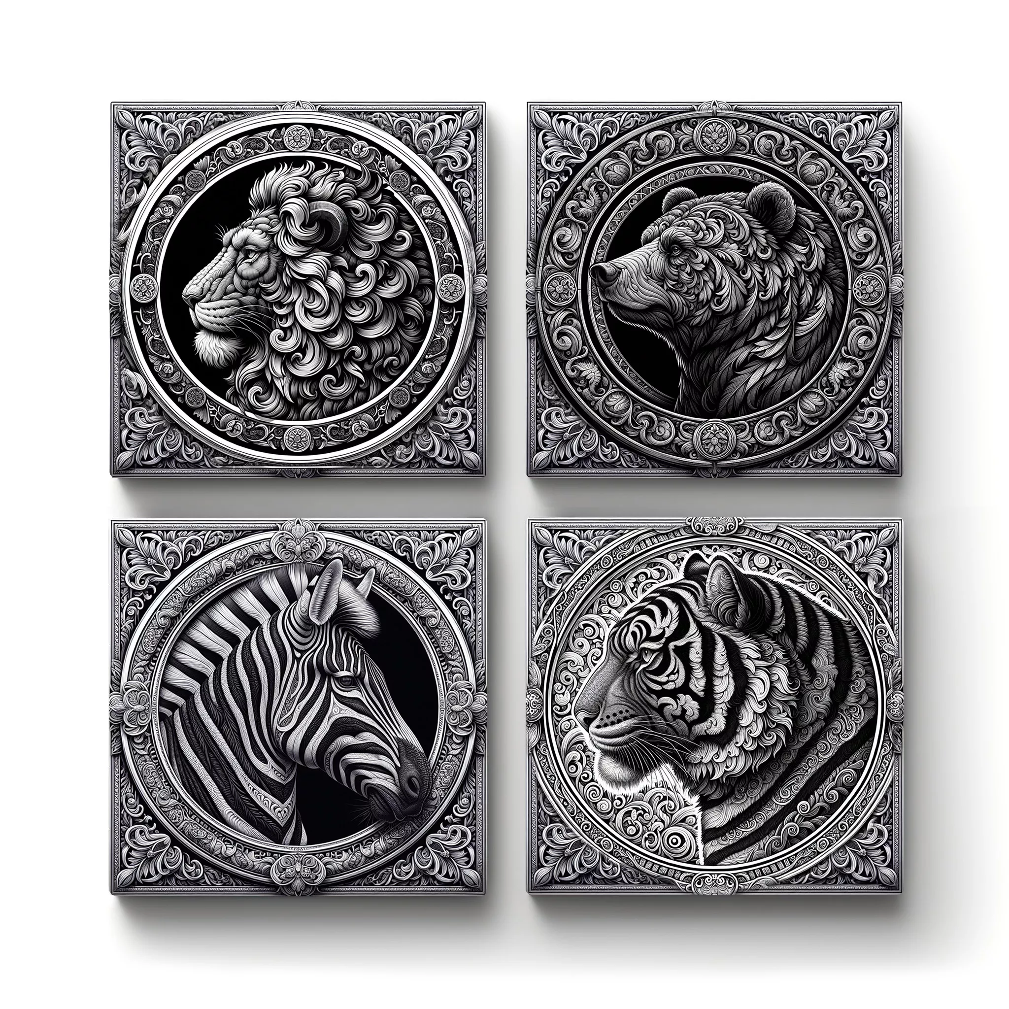 Square-Ceramic-Tile-Coaster-Monochrome Animals v1-Main-Square-Ceramic-Tile-Coasters-No4mat Monochrome Animals v.1 | Square Tile Coasters - Image 1