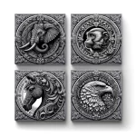 Monochrome Animals v.2 | Square Tile Coasters
