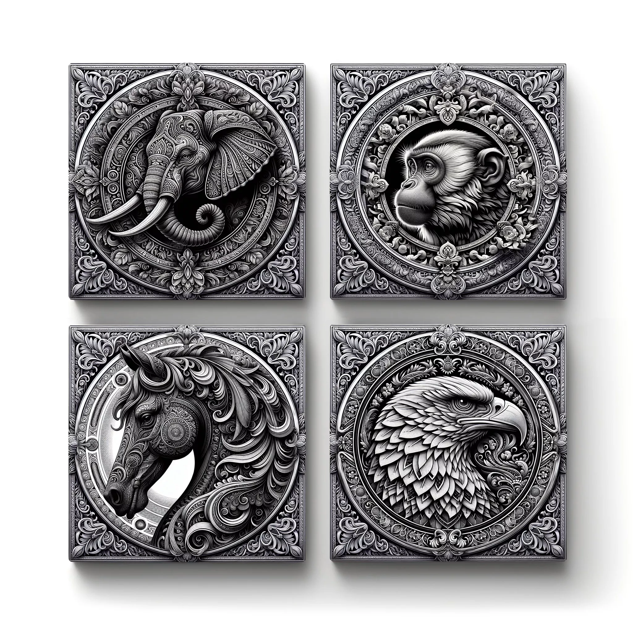 Square-Ceramic-Tile-Coaster-Monochrome-Animals-v2-Main-Square-Ceramic-Tile-Coasters-No4mat Monochrome Animals v.2 | Square Tile Coasters - Image 1