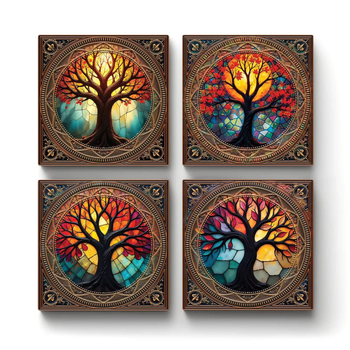 Stained-Glass-Design---Main-Square-Ceramic-Tile-Coasters-No4mat Stained Glass | Square Tile Coasters - Image 1