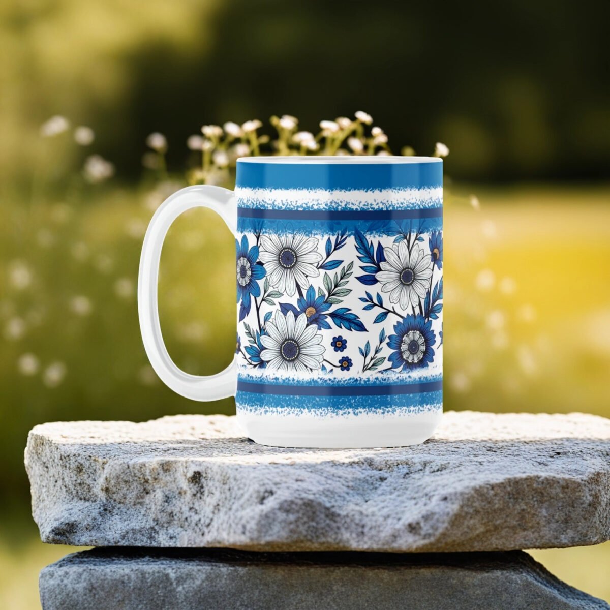 White & Blue Daisies | 15oz Ceramic Mug - Image 3