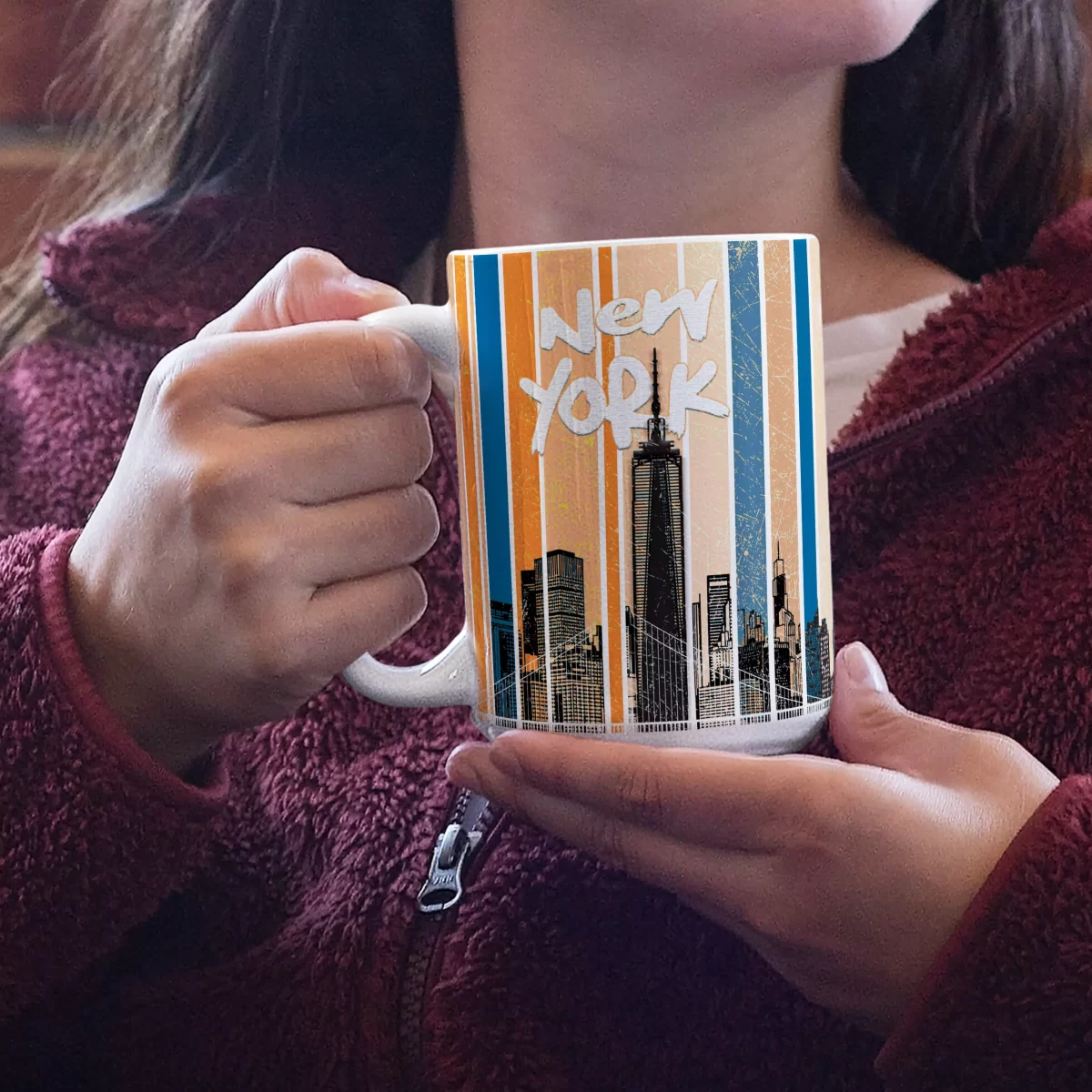 NYC in Colored Stripes | 15oz Ceramic Mug - Image 3