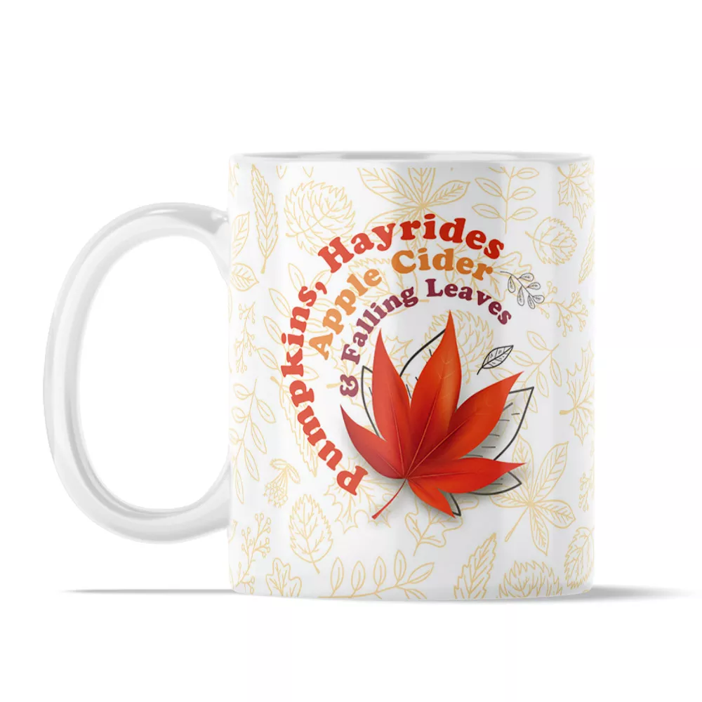 Pumpkins, Hayrides and Apple Cider-11oz-Ceramic-Mug-No4mat Pumpkins, Hayrides, Apple Cider | 11oz Ceramic Mug - Image 1
