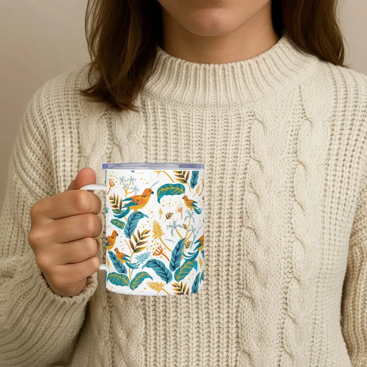 Little Birds Pattern | Insulated Travel Mug - Image 3