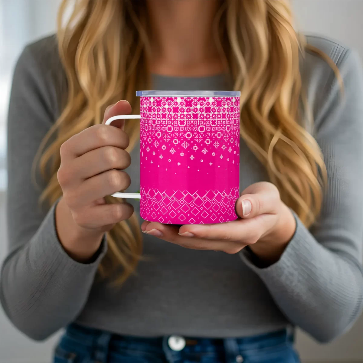 Pink Geometry | Insulated Travel Mug - Image 2