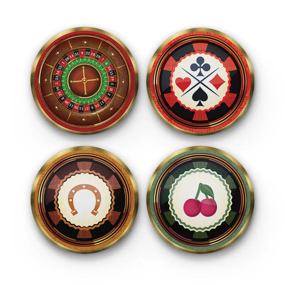 Casino Gold Poker Chips v2-Design-1-A-CRMC-Coaster-RND-No4mat-4-1mai Casino Gold Poker Chips v.2 | Round Tile Coasters - Image 1