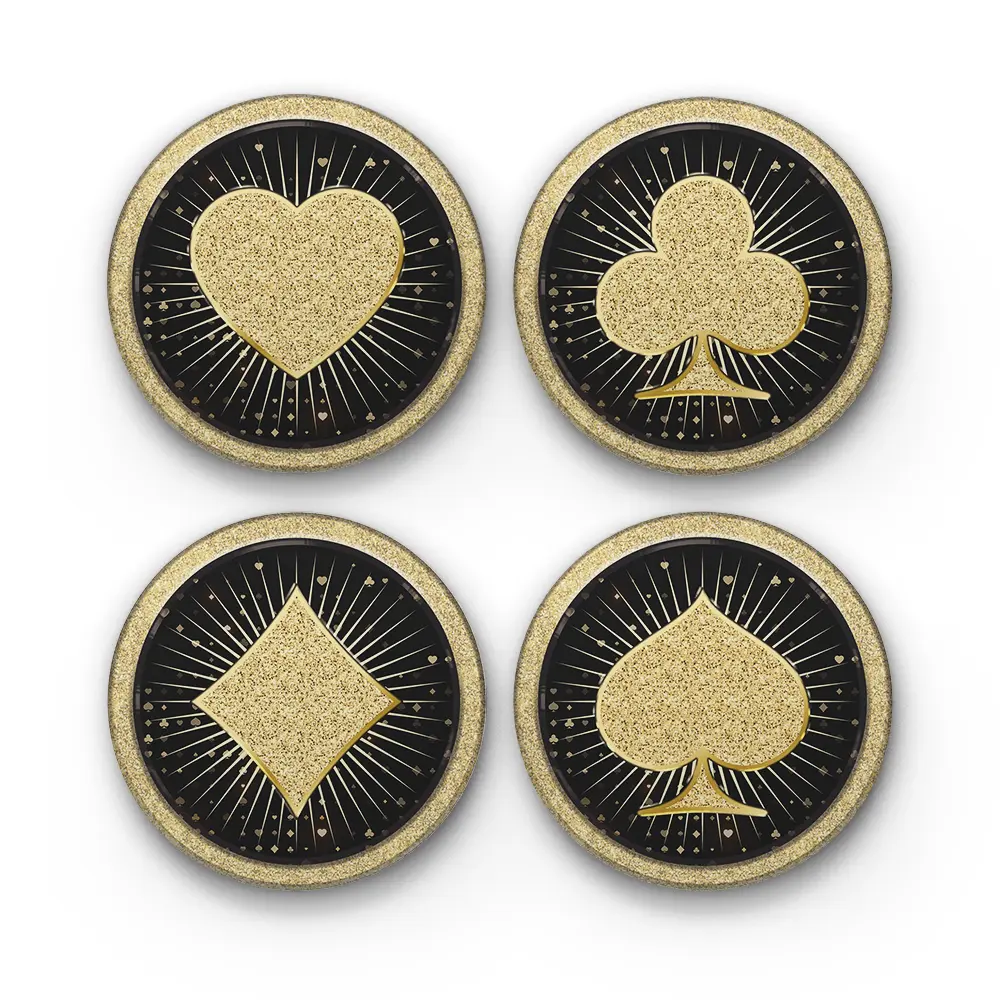 Casino Playing Card Gold Symbols-A-CRMC-Coaster-RND-No4mat-6-1mai Casino Playing Card Gold Symbols v.1 | Round Tile Coasters - Image 1
