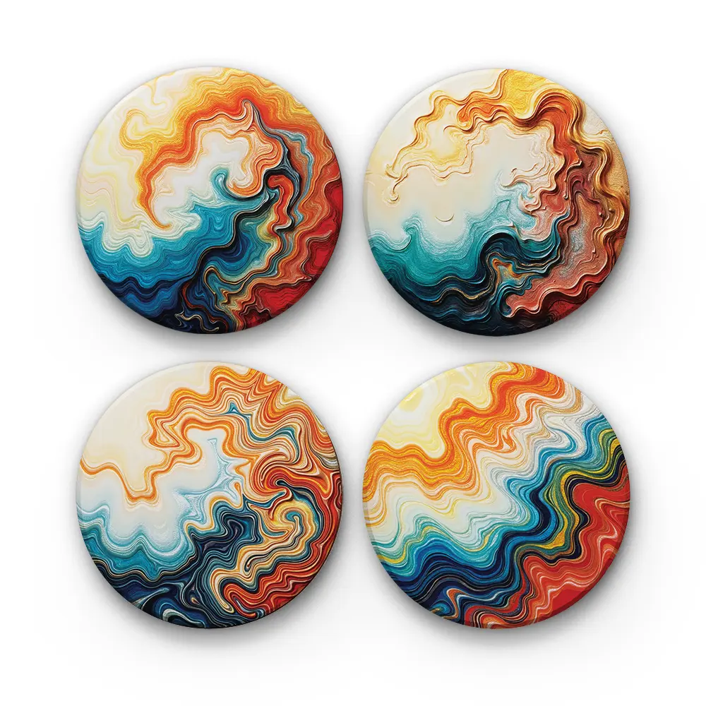 Color Hue Swirls v1-A-CRMC-Coaster-RND-No4mat-9-1mai Color Hue Swirls v.1 | Round Tile Coasters - Image 1