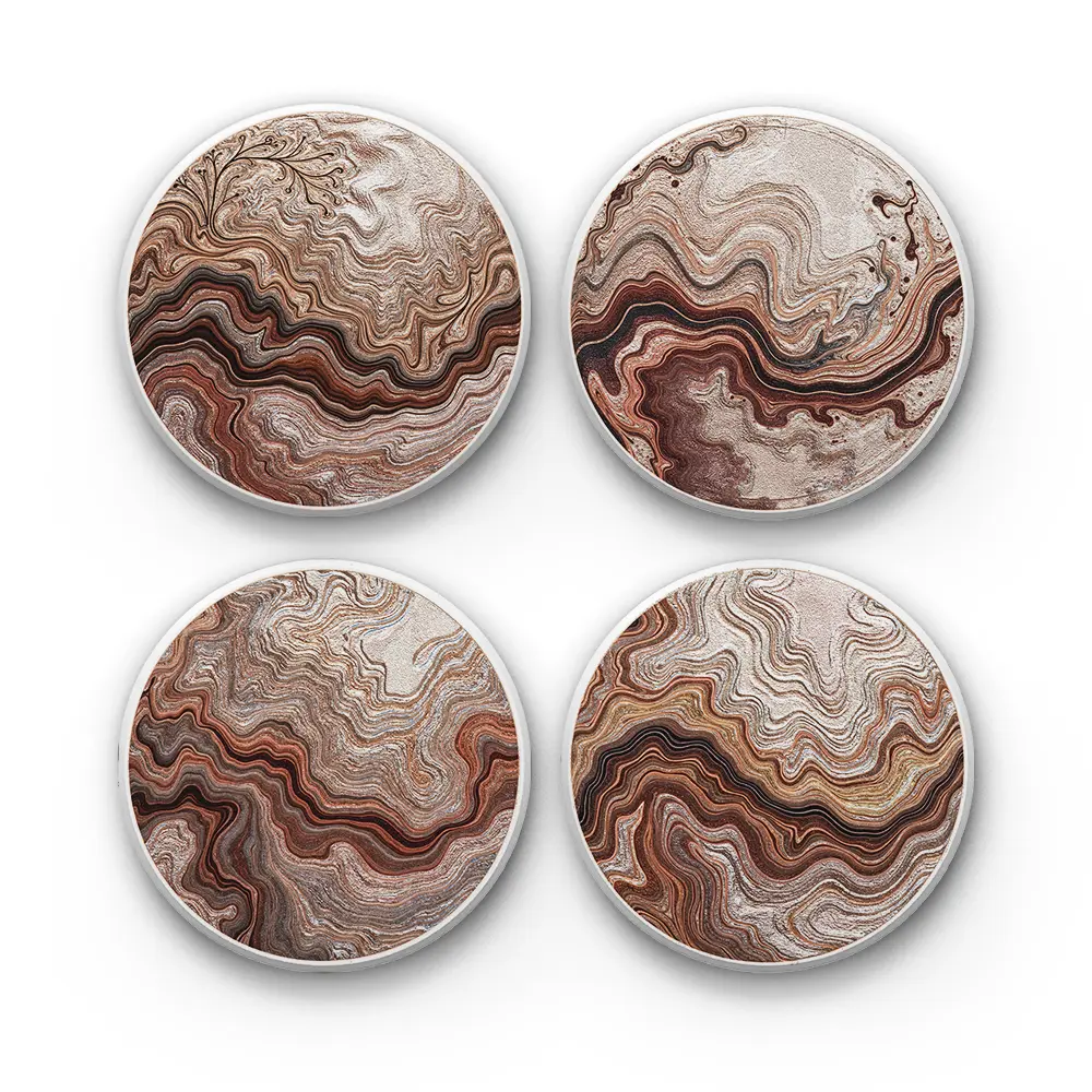 Color Hue Swirls v2 (Caramel)-A-CRMC-Coaster-RND-No4mat-12-1mai Color Hue Swirls v.2 (Caramel) | Round Tile Coasters - Image 1