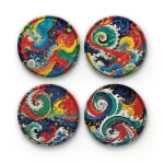 Colorful Abstract Painting | Round Tile Coasters