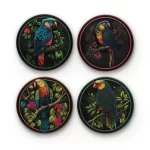 Colorful Parrots | Round Tile Coasters