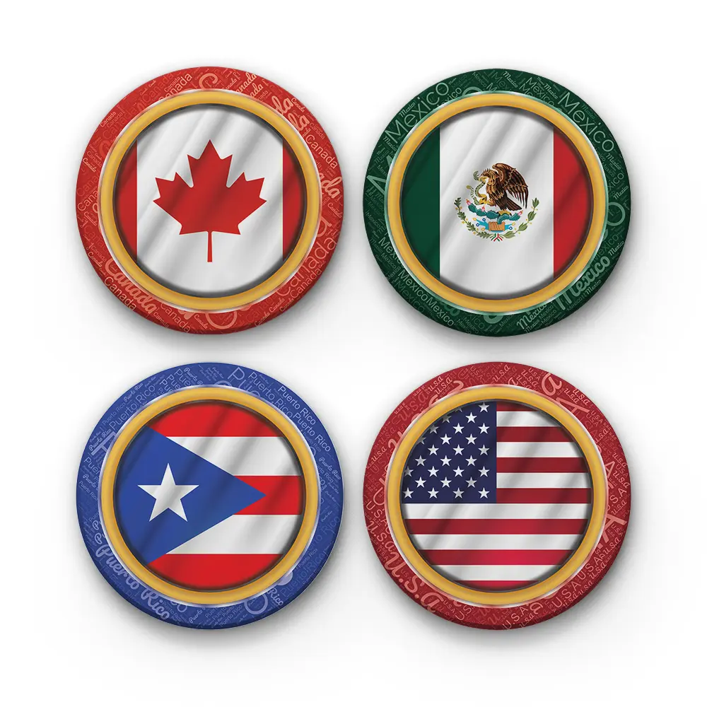 Countries Flag v1-USA-Canada-Mexico-A-CRMC-Coaster-RND-No4mat-15-1mai Countries Flag v.1 | Round Tile Coasters - Image 1