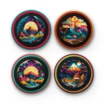 Layered Paper Mountains | Round Tile Coasters