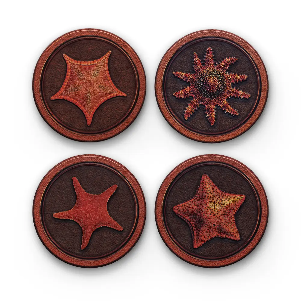 Leather Sea Creatures-B-1684-CRMC-Coaster-SQ-No4mat-1mai Leather Sea Creatures | Round Tile Coasters - Image 1