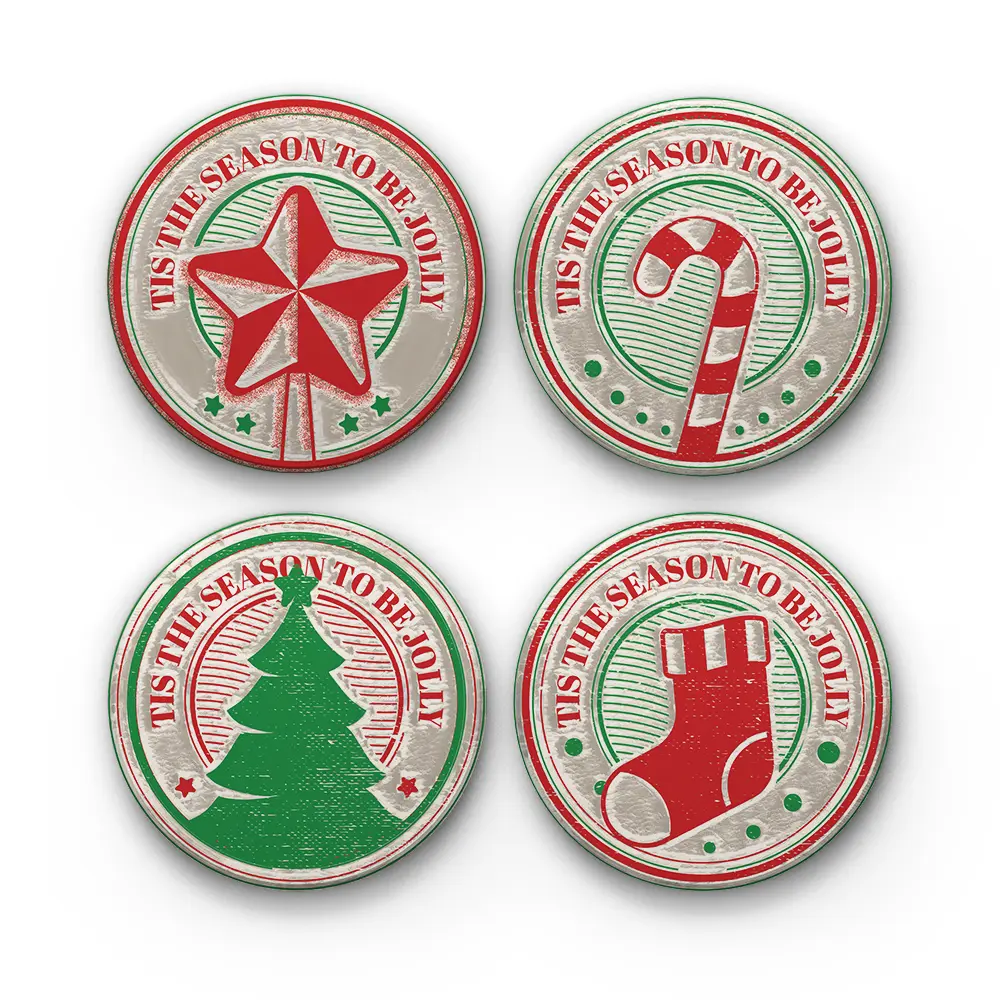 Vintage Rustic Christmas-A-CRMC-Coaster-RND-No4mat-107-1mai Vintage Rustic Christmas | Round Tile Coasters - Image 1