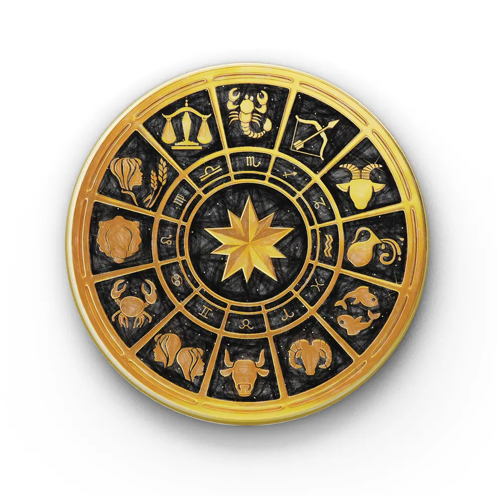 Zodiac Wheel-A-1909-CRMC-Coaster-SQ-No4mat-1mai Zodiac Wheel | Round Tile Coasters - Image 1
