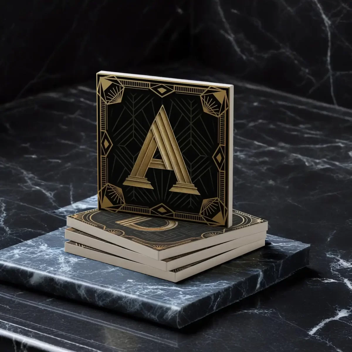 Art Deco Letters | Square Tile Coasters - Image 2