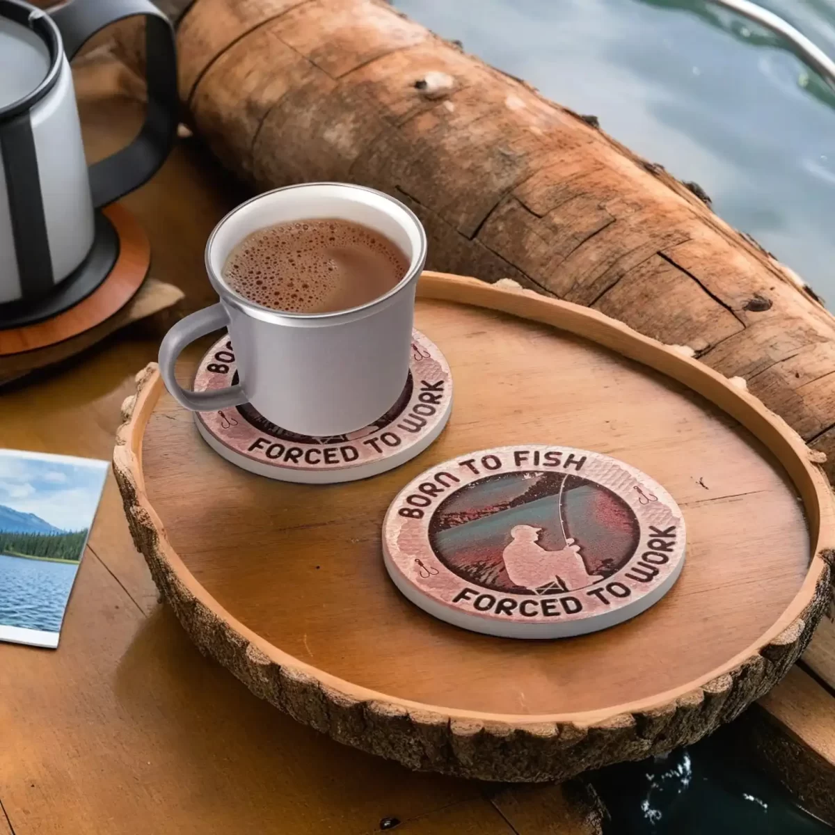 Born to Fish, Forced to Work | Round Tile Coasters - Image 4
