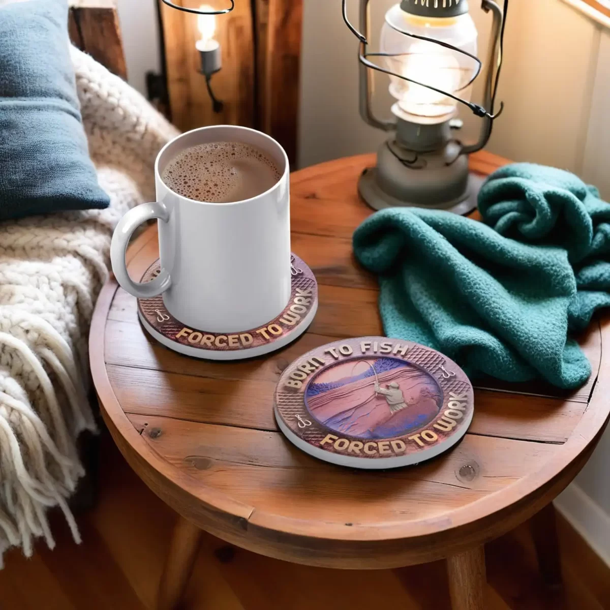 Born to Fish, Forced to Work | Round Tile Coasters - Image 2
