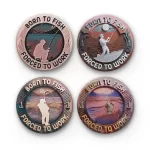 Born to Fish, Forced to Work | Round Tile Coasters